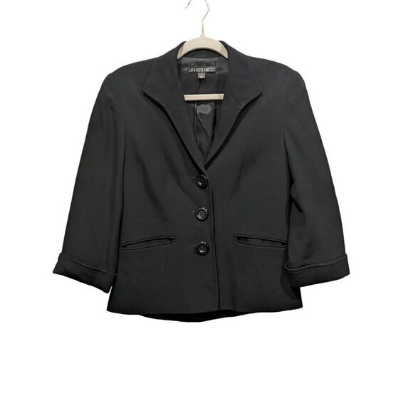 Lafayette 148 New York Black 3/4 Fold Up Sleeve Button Front Collared Blazer, 4 - Picture 1 of 9
